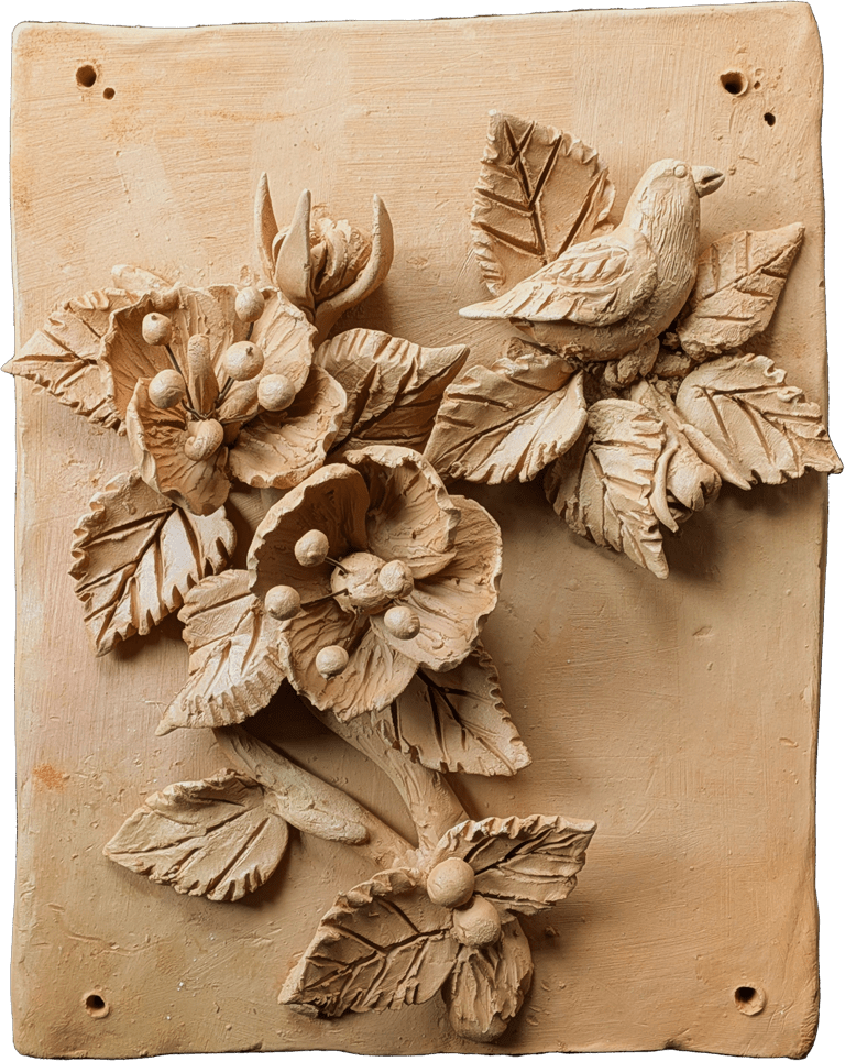 Blossoming Buds and A Bird in Terracotta by Dolon Kundu Thumbnail