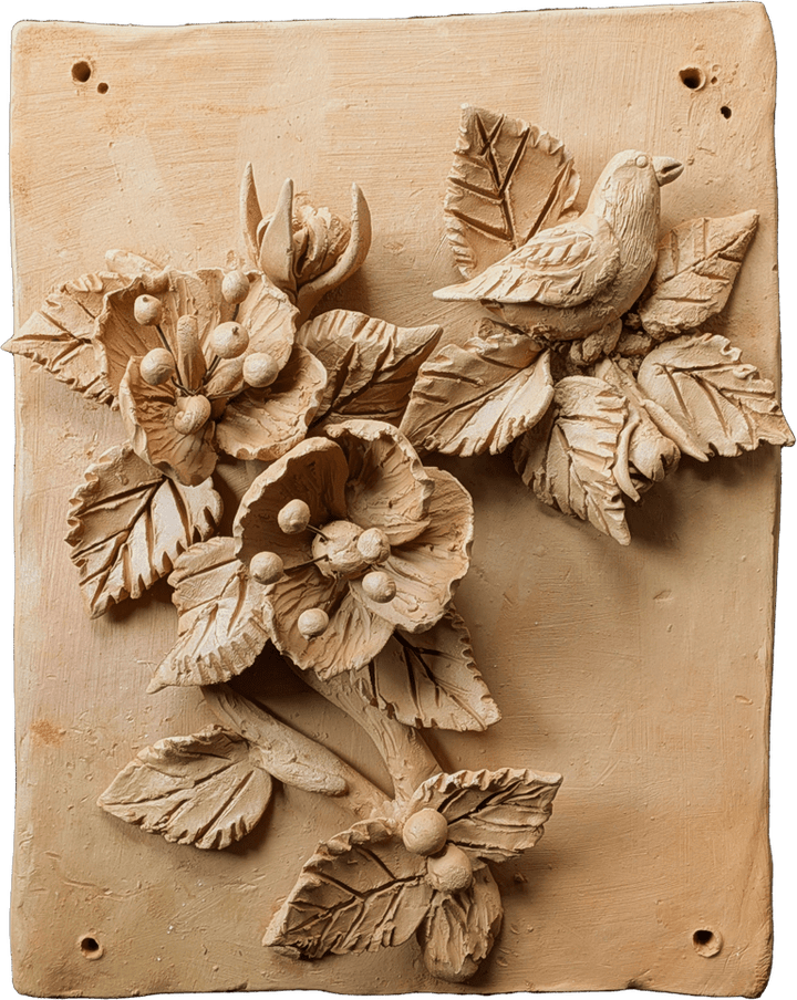 Blossoming Buds and A Bird in Terracotta by Dolon Kundu Thumbnail