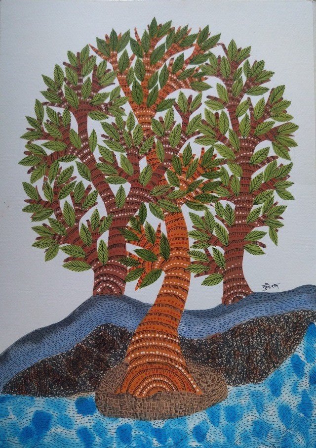 Blossoming Trees in Gond by Sukhiram Maravi Thumbnail