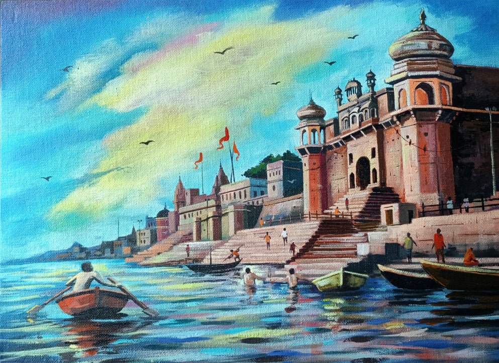 Chet Singh Ghat, Varanasi in Acrylic by Ashish Kumar Mishra Thumbnail