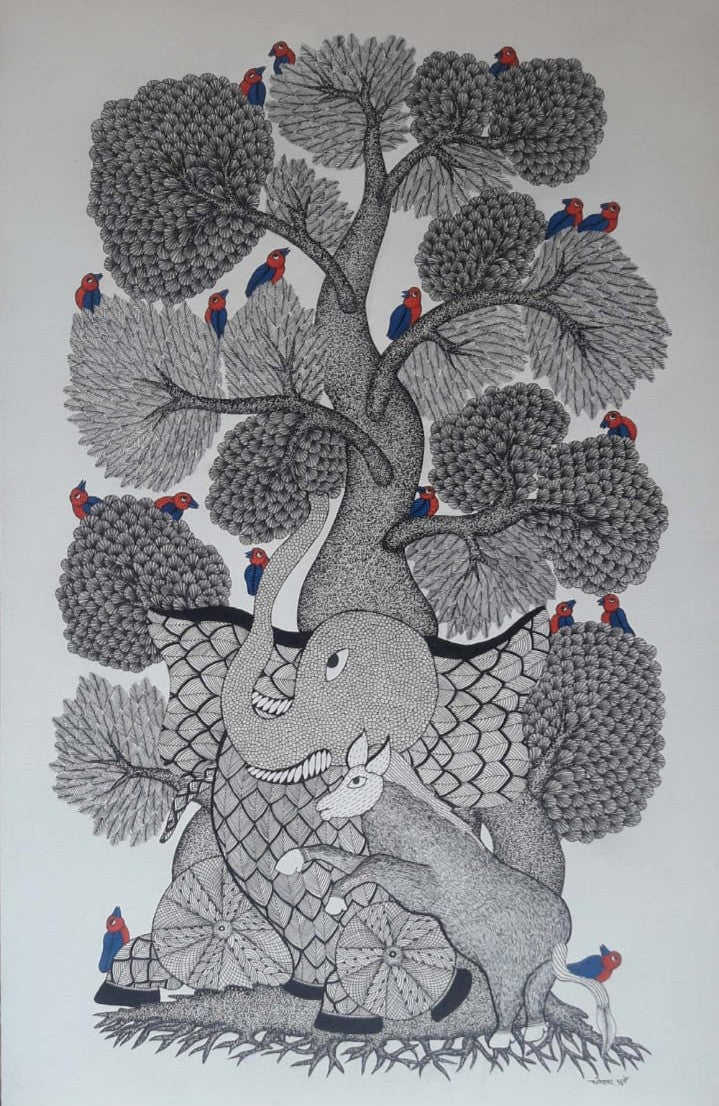 Coexistence in nature in Gond by Dhneshwar Dhurwey Thumbnail