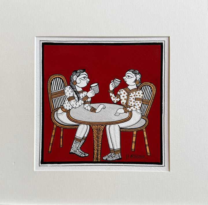 Coffee and Conversation: A Phad Painting by Kalyan Joshi Thumbnail