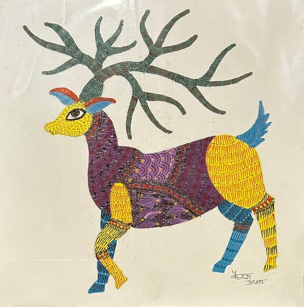 Colorful deer in Gond by Kailash Pradhan Thumbnail