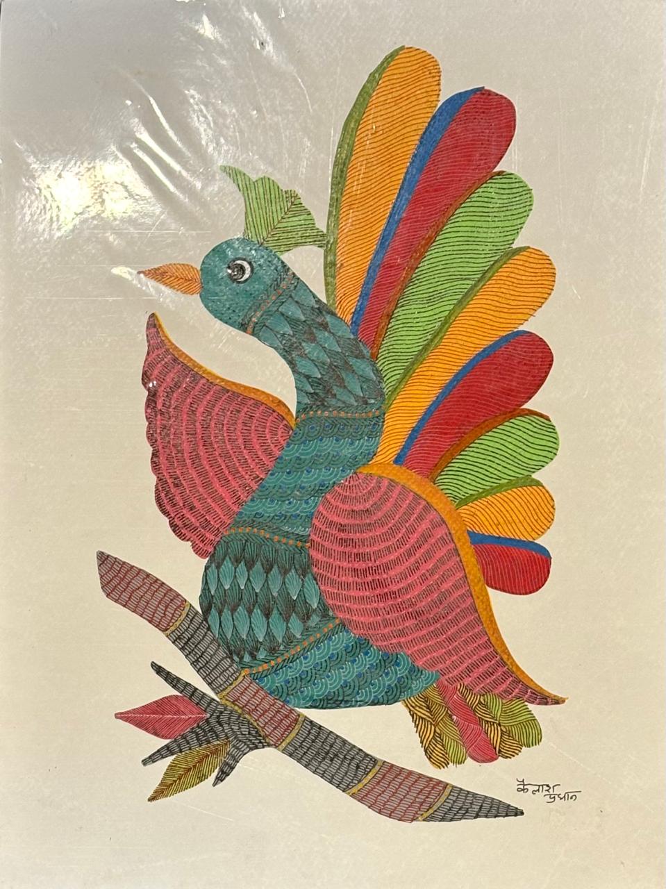 Colorful peacock in Gond by Kailash Pradhan Thumbnail