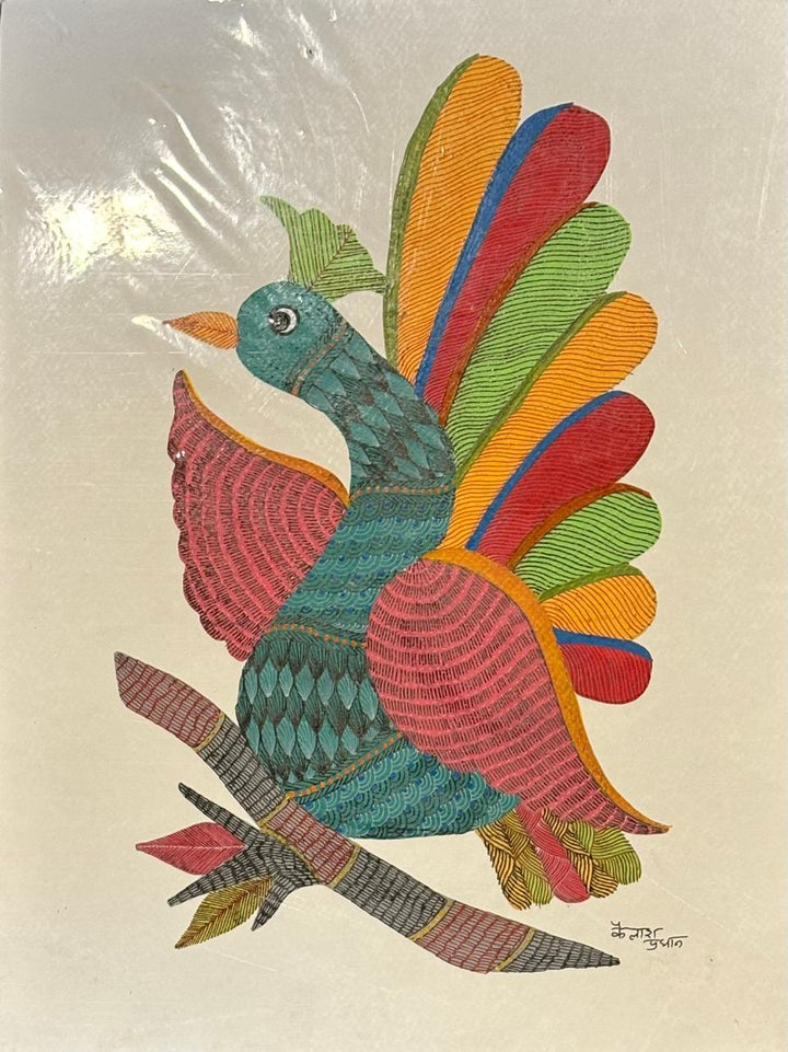 Colorful peacock in Gond by Kailash Pradhan Thumbnail