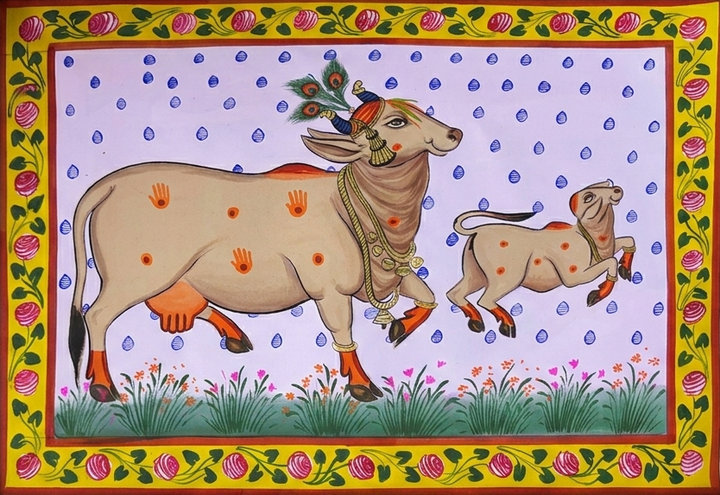 Cow and Calf in Pichwai by Jayesh Sharma Thumbnail