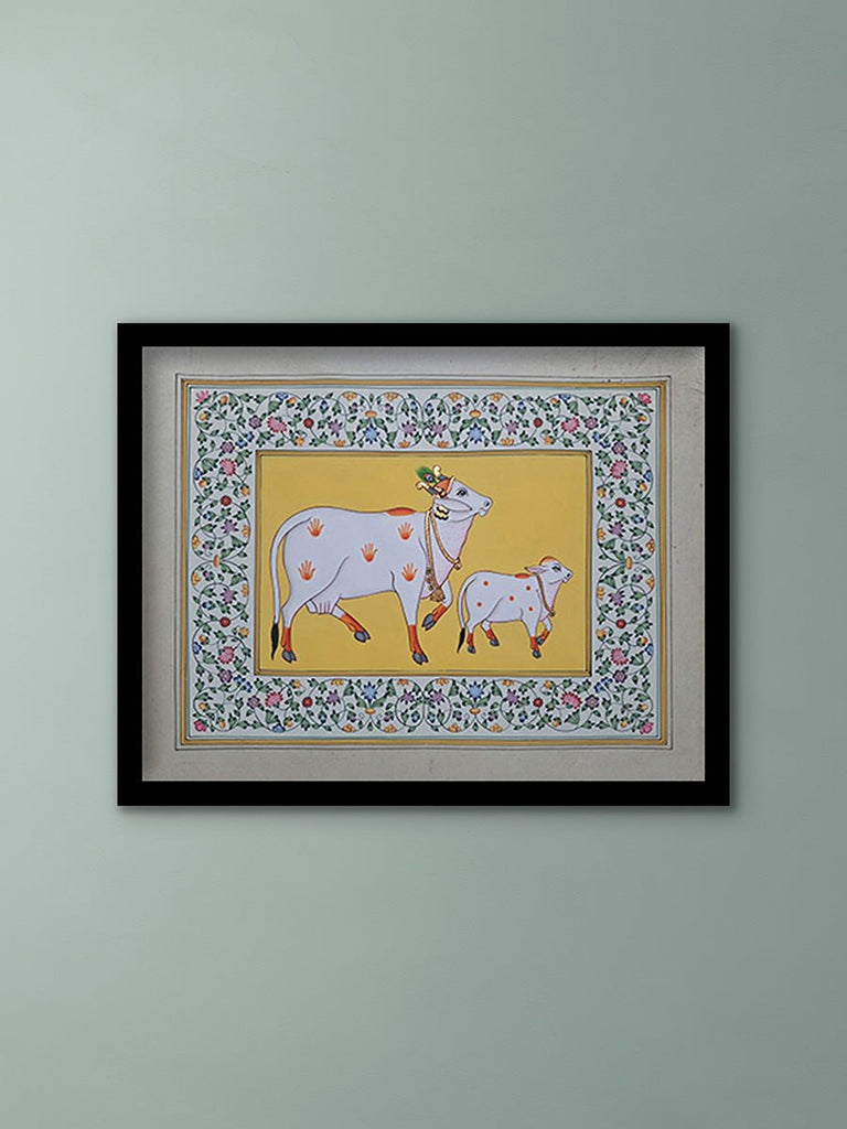 Cow and calf in Pichwai by Shehzaad Ali Sherani