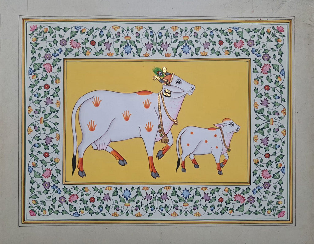 Cow and calf in Pichwai by Shehzaad Ali Sherani Thumbnail