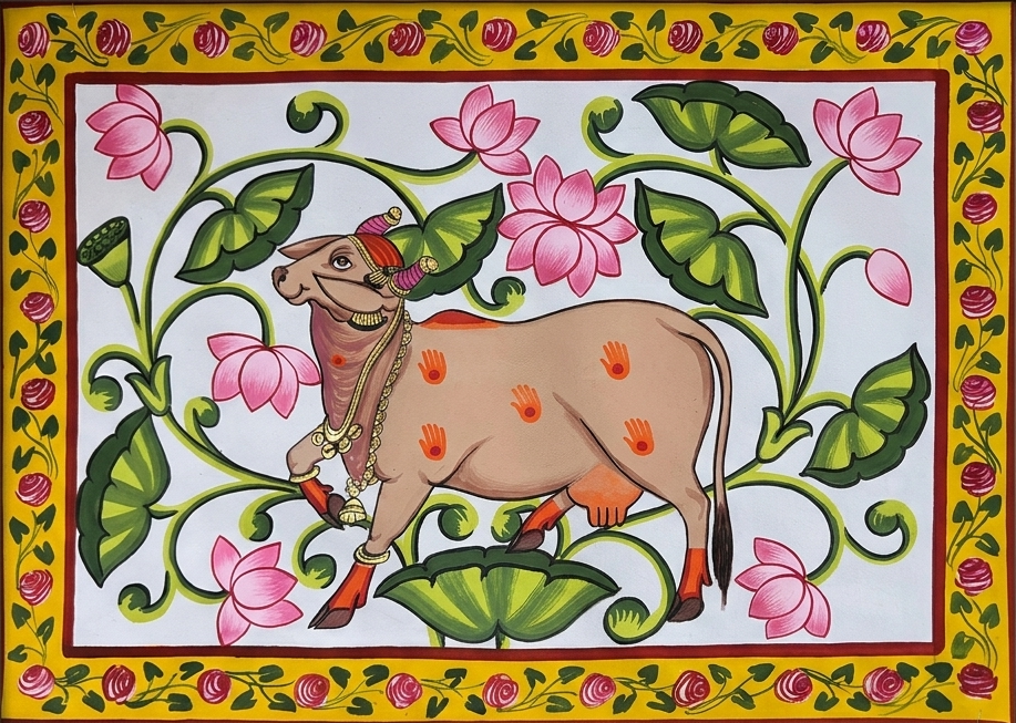 Cow and Lotus in Pichwai by Jayesh Sharma Thumbnail