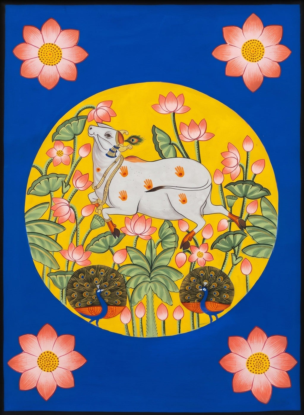Cow, Peacocks and Lotus in Pichwai by Jayesh Sharma Thumbnail