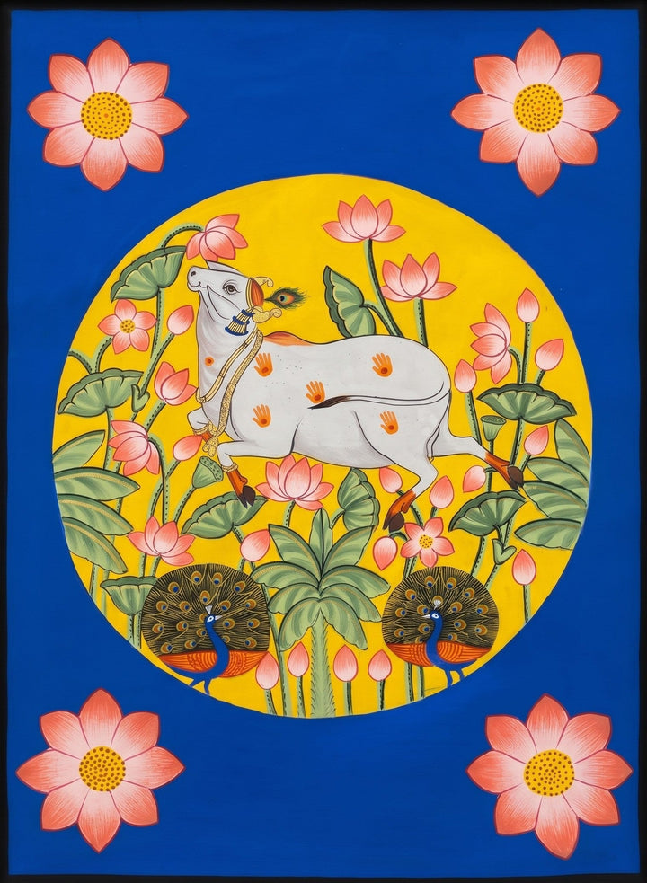 Cow, Peacocks and Lotus in Pichwai by Jayesh Sharma Thumbnail