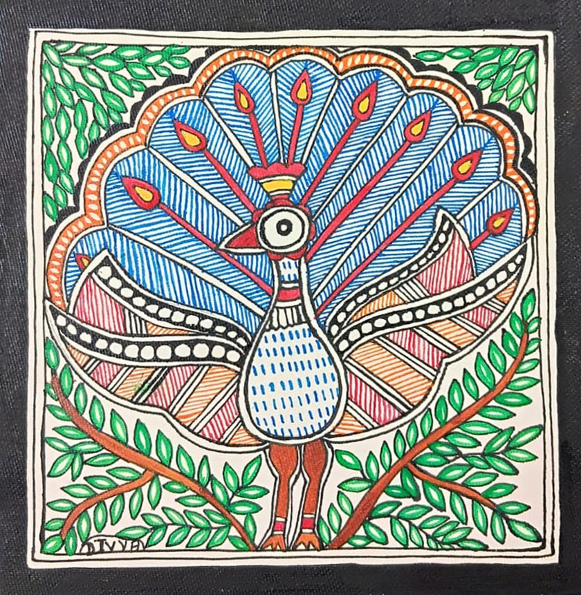 Dancing peacock in Madhubani by Priti Karn Thumbnail
