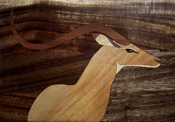 Deer in listening in wood inlay by Mohan Kumar Thumbnail