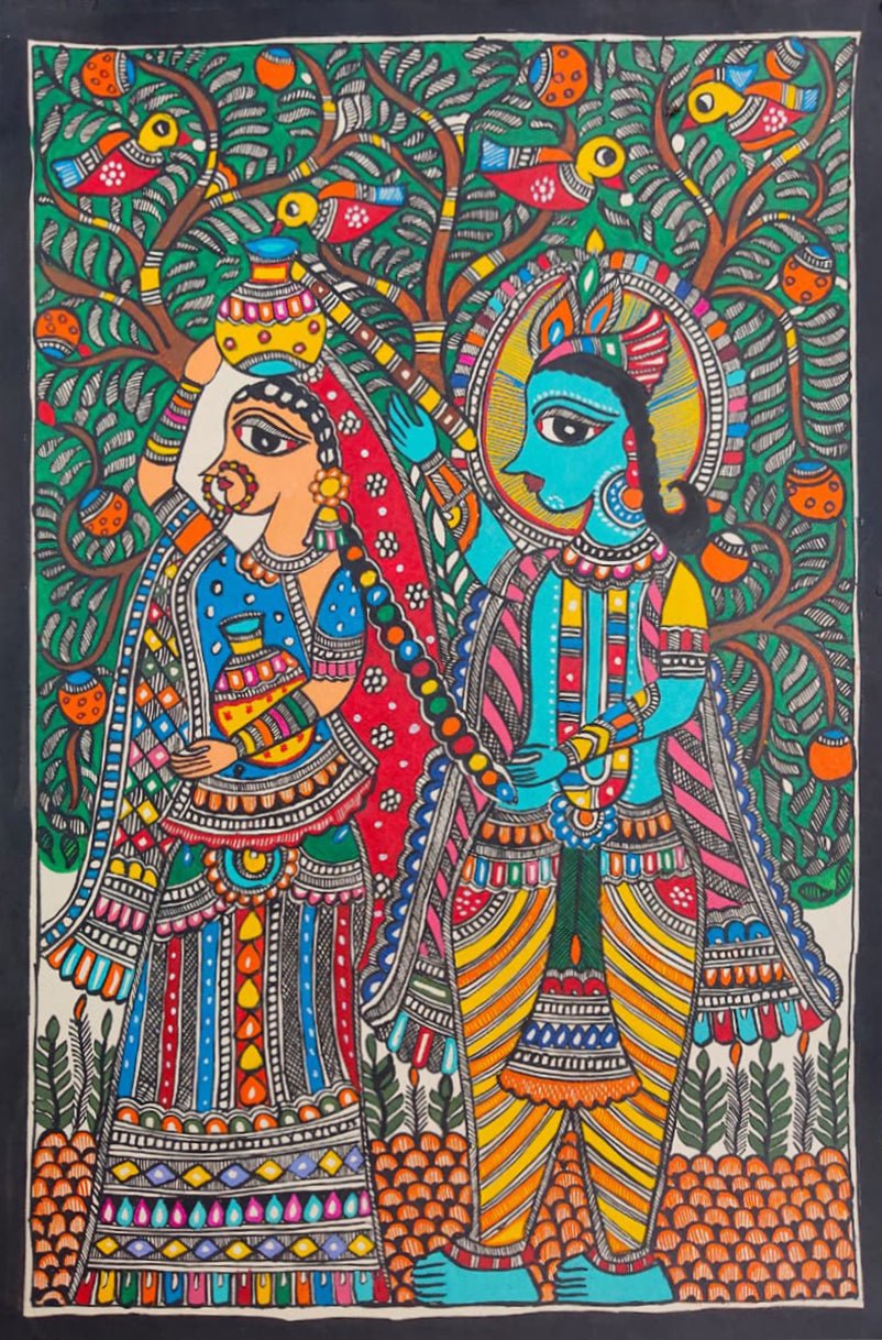 Divine love: Radha Krishna in Madhubani by Ambika Devi Thumbnail