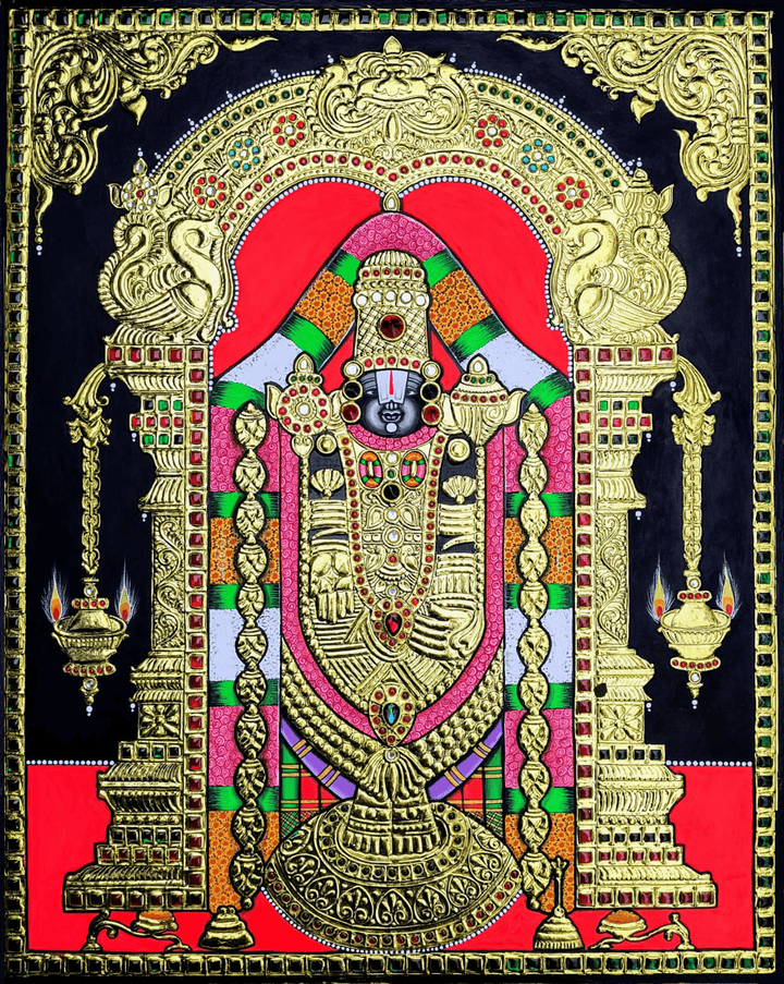 Divine Majesty: Lord Tirupati Balaji in Tanjore Painting by Sanjay Tandekar Thumbnail