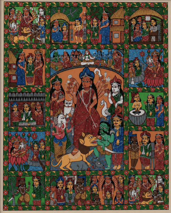 Durga Parivar in Bengal Pattachitra by Anwar Chitrakar Thumbnail