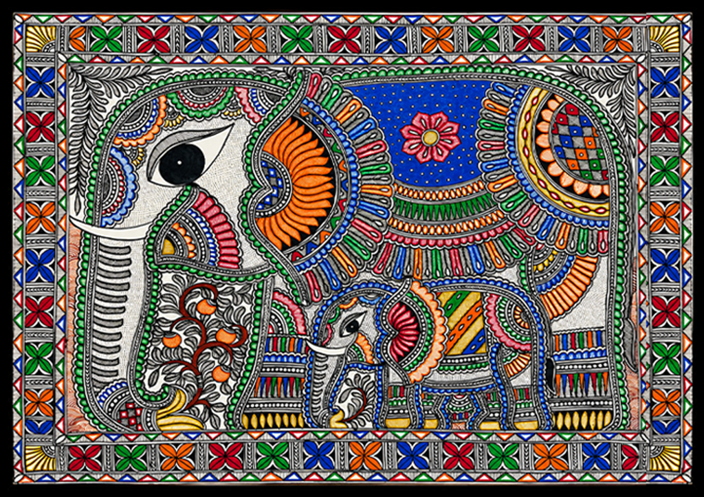 Elephant and Calf in Madhubani by Pratima Bharti Thumbnail