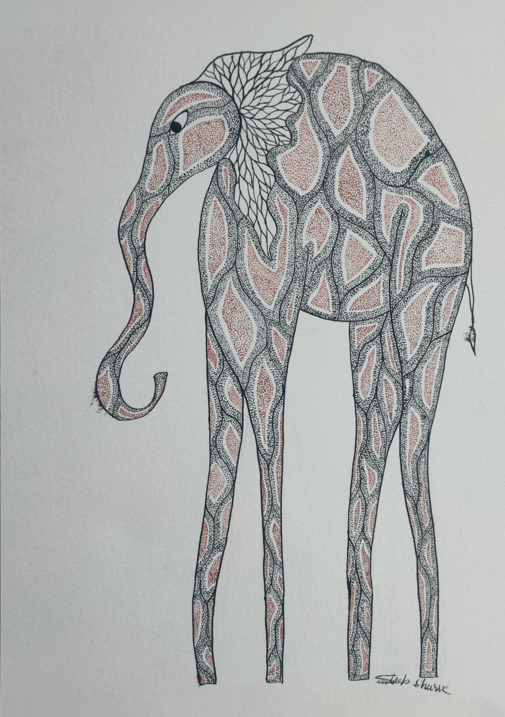 Elphaffe: An Elephant and A Giraffe in Gond by Sandeep Dhurve Thumbnail