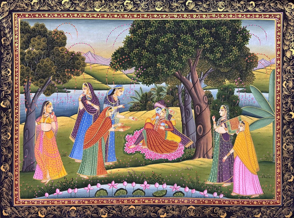 Eternal Bliss: Radha and Lord Krishna in Vrindavan in Pichwai by Naveen Soni Thumbnail