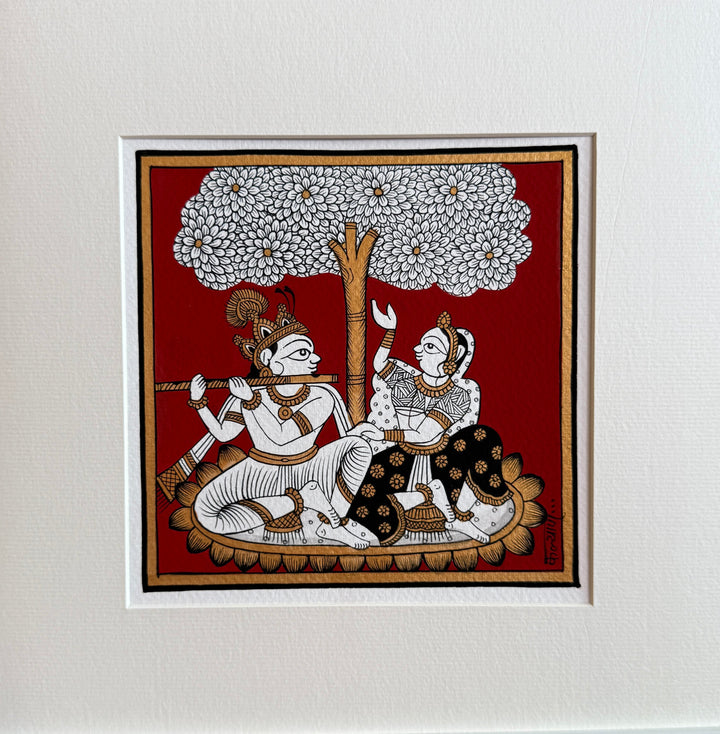 Eternal Shade of Love: Lord Krishna and Radha in Phad Painting by Kalyan Joshi Thumbnail