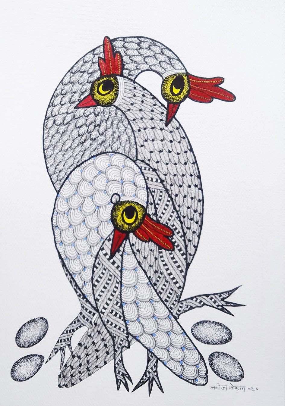 Family of plumes in Gond by Manoj Tekam Thumbnail