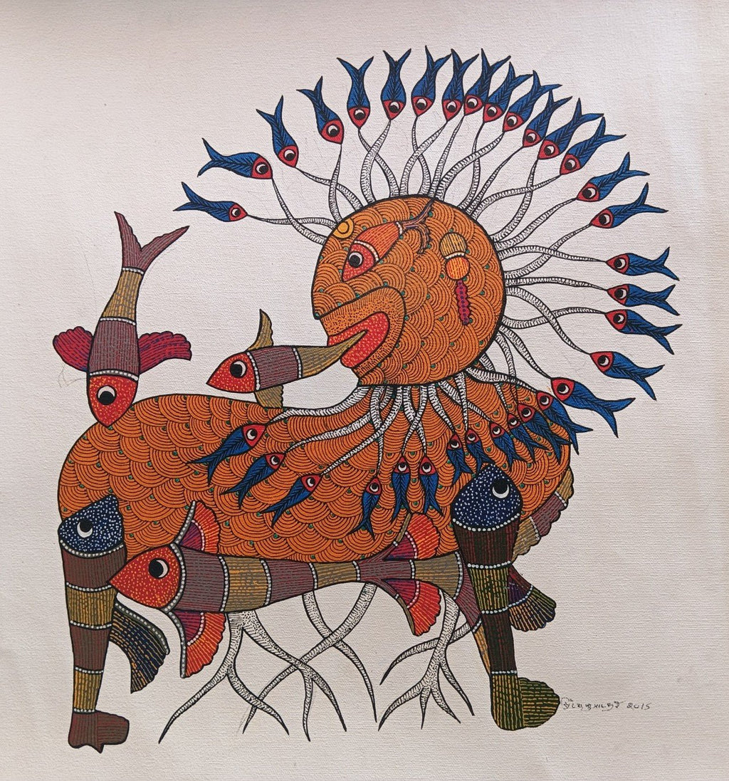 Fish Lion in Gond by Suresh Kumar Dhruve Thumbnail