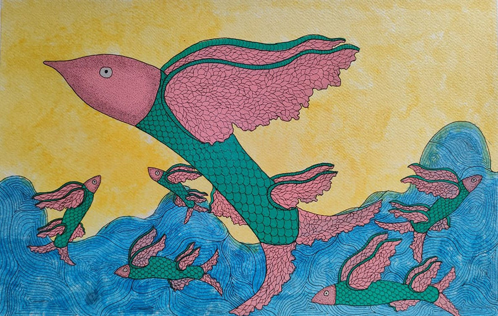 Fish: The Aquatic School In Gond by Sandeep Dhurve Thumbnail