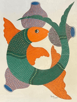 Fish with water pots in Gond by Kailash Pradhan Thumbnail