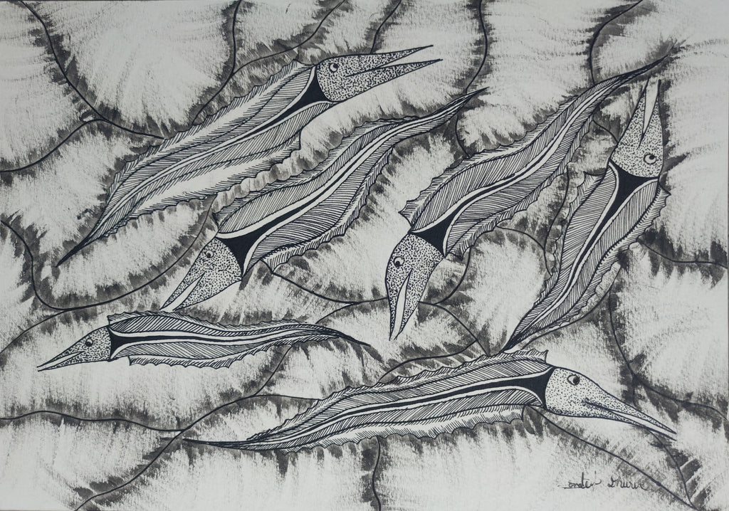 Fishes: The Monochromatic Marine Life In Gond by Sandeep Dhurve Thumbnail