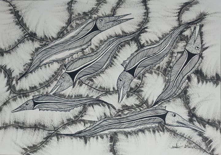 Fishes: The Monochromatic Marine Life In Gond by Sandeep Dhurve Thumbnail