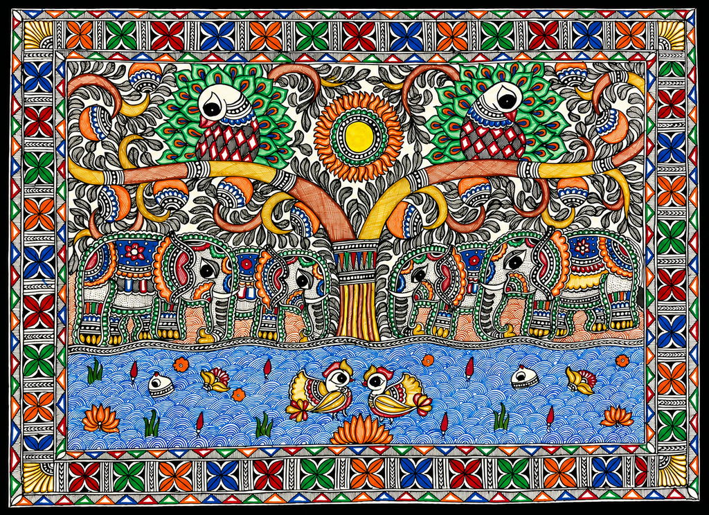 Forest Scene in Madhubani by Pratima Bharti Thumbnail