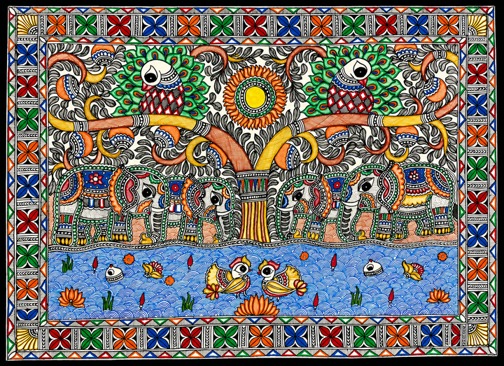 Forest Scene in Madhubani by Pratima Bharti Thumbnail