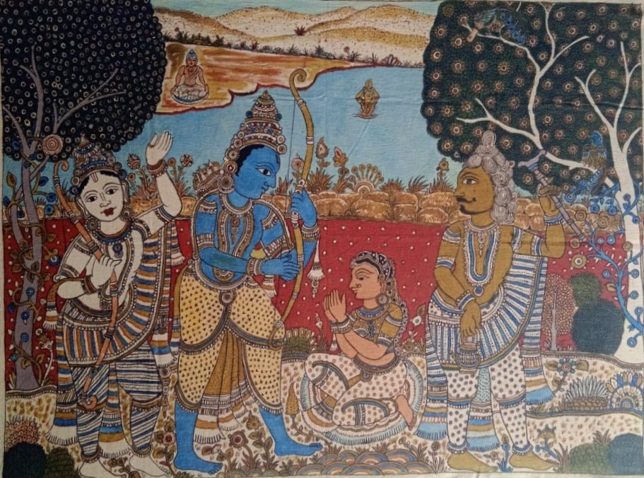 Freeing from the Stone curse: Ahilya Shapath Vimochan in Kalamkari by Siva Reddy Thumbnail