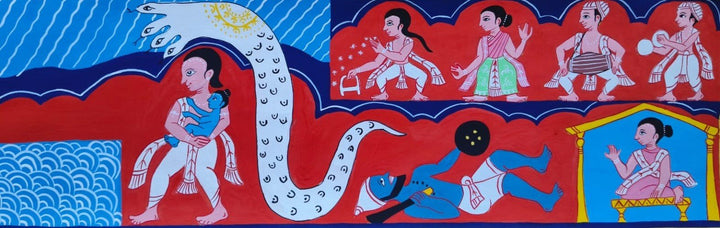 From Mathura to Gokul: Baby Krishna's journey with Vasudeva in Manuscript Painting by Sujit Das Thumbnail