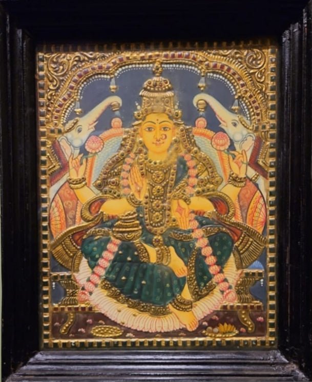 Gajalakshmi: The Goddess of Wellbeing,  Antique Tanjore Thumbnail