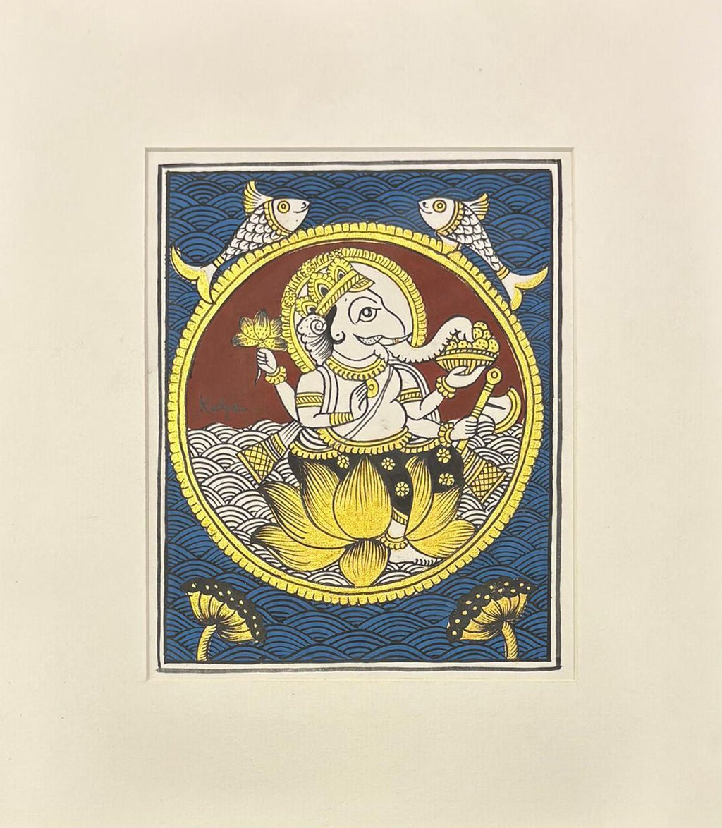 Ganesha in a blooming lotus bud in Phad by Kalyan Joshi Thumbnail
