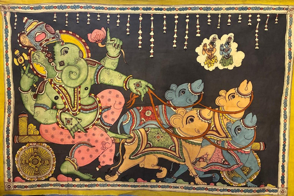 Ganesha on his Chariot in Kalamkari by Kanukurthi Guna Sekhar Sai Thumbnail