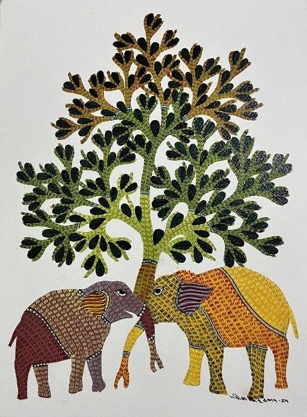 Gentle Giants in Gond by Gareeba Singh Tekam Thumbnail