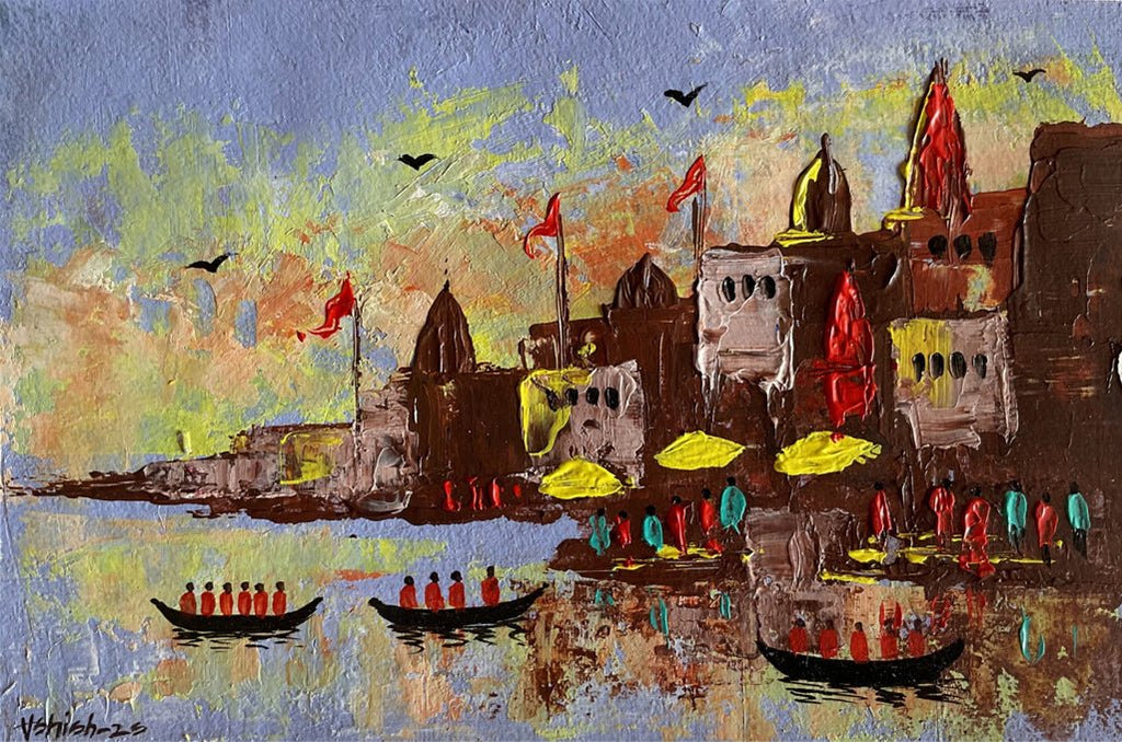 Ghats of Banaras in Acrylic by Ashish Kumar Mishra Thumbnail