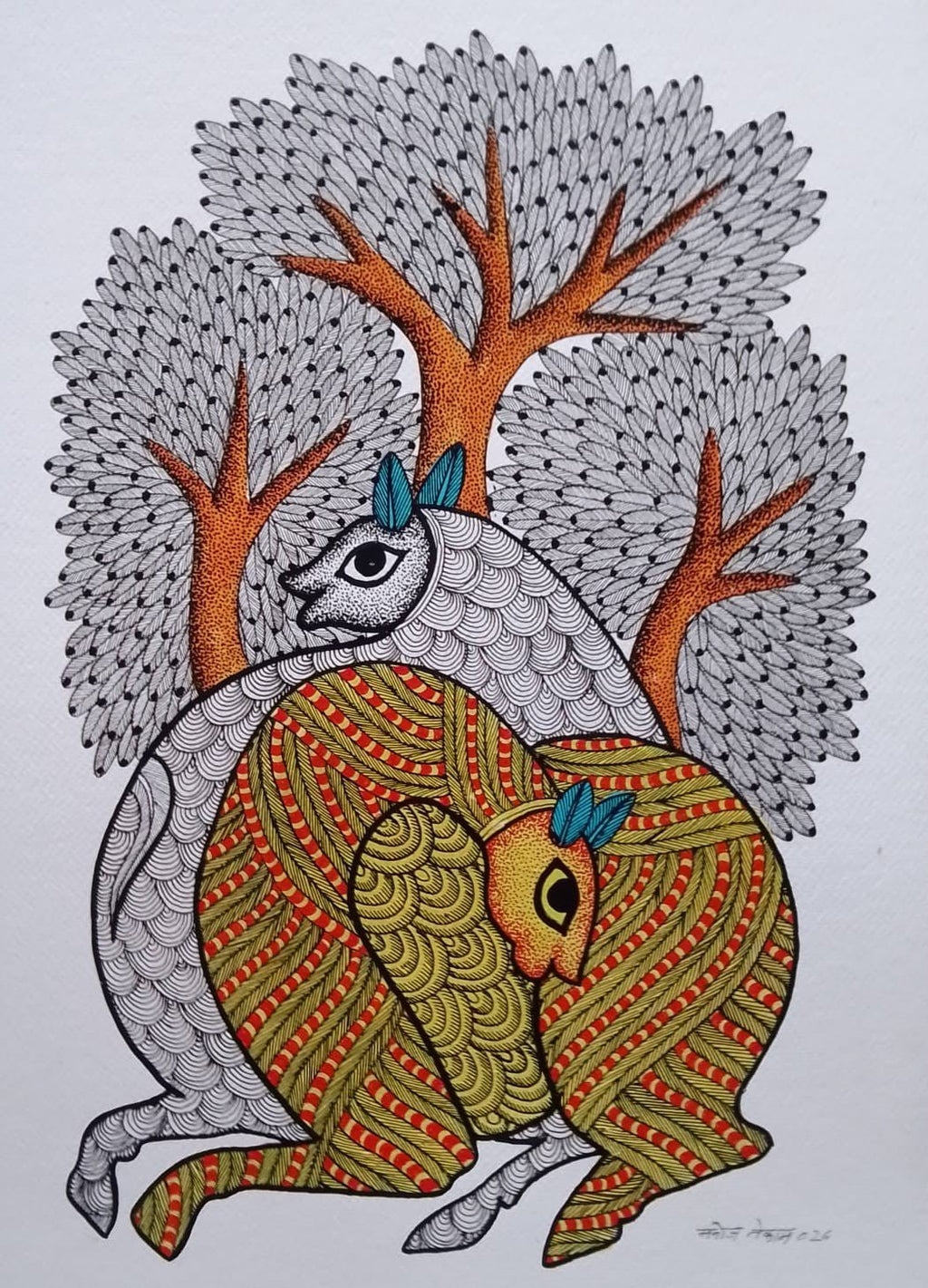 Goats in a Sacred Grove in Gond by Manoj Tekam Thumbnail