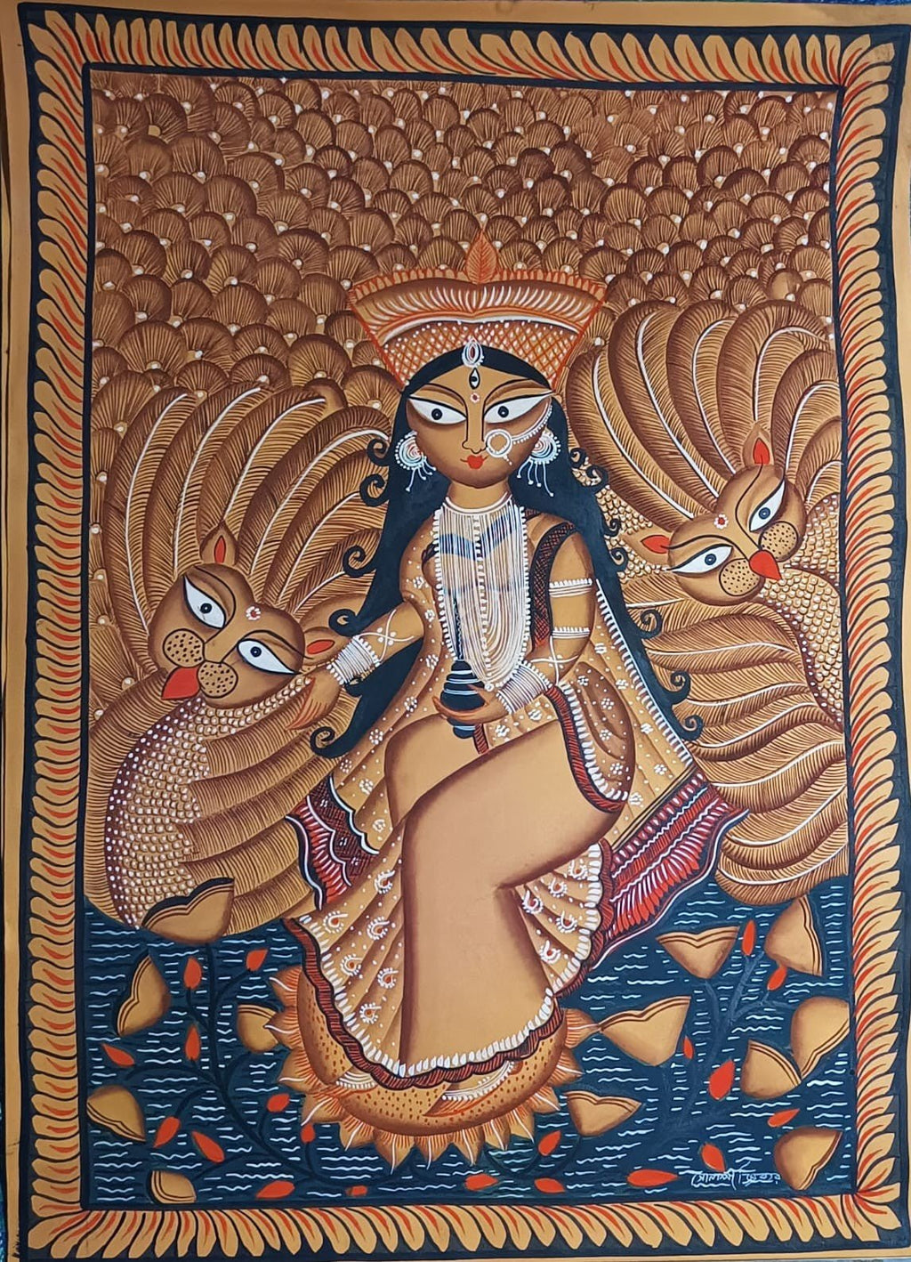 Goddess Lakshmi and her Winged Owl Companions in Kalighat by Sonali Chitrakar Thumbnail