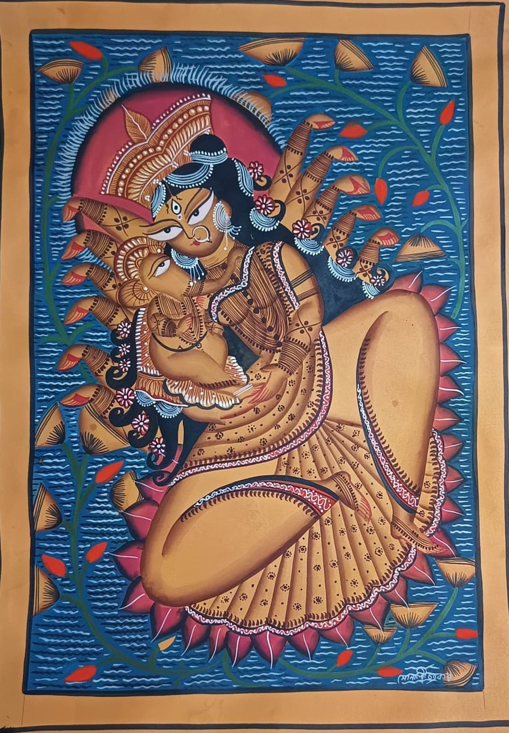 Goddess Parvati cradling Baby Ganesha in Kalighat by Sonali Chitrakar Thumbnail