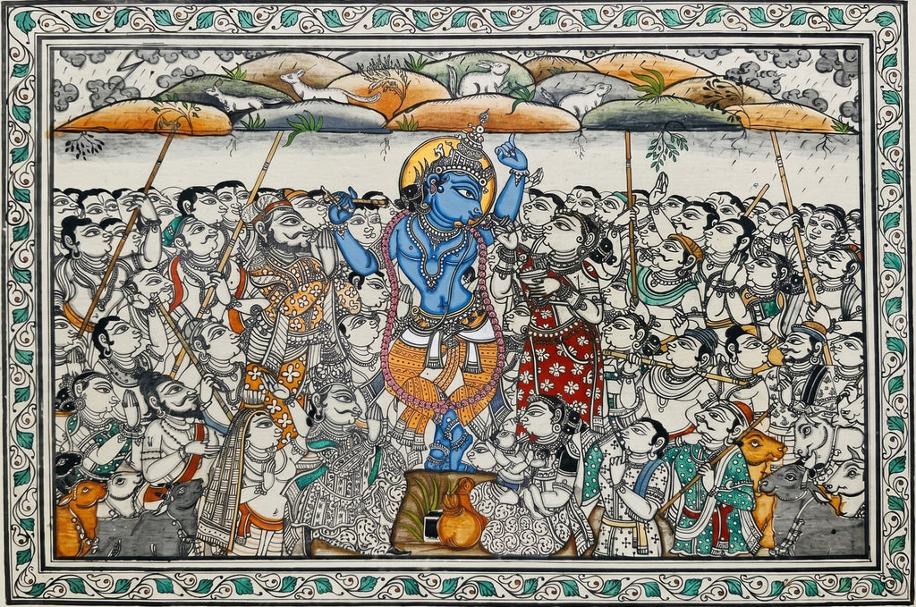 Govardhana Leela in Pattachitra by Pravat Maharana Thumbnail