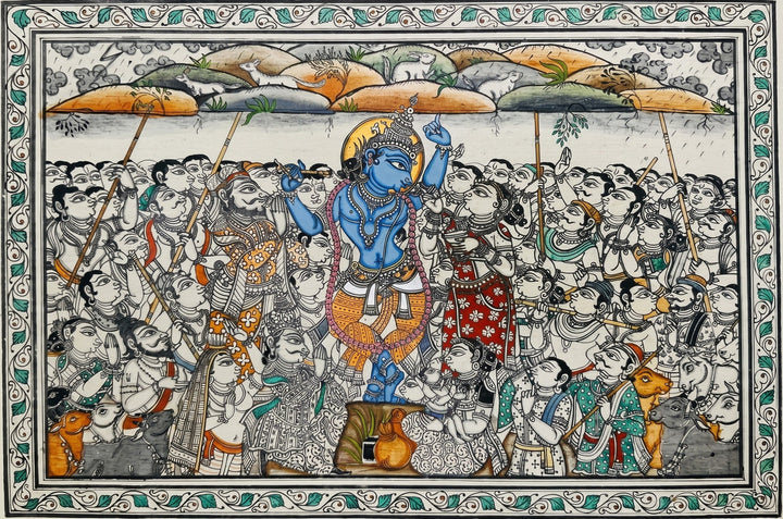 Govardhana Leela in Pattachitra by Pravat Maharana Thumbnail