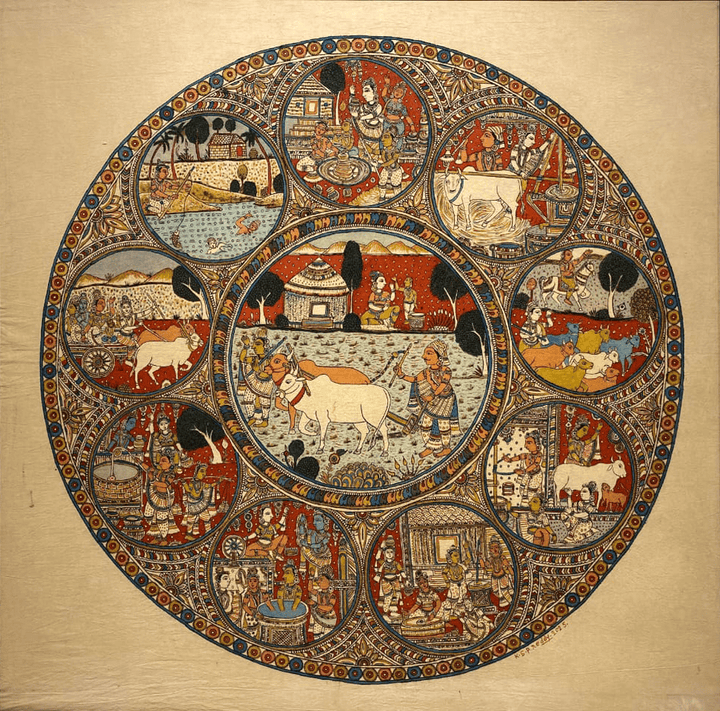 Grameen Jeevan: The Village Life in Kalamkari Painting by Siva Reddy Thumbnail