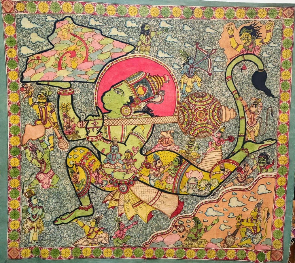 Hanuman and Dronagiri in Kalamkari by Kanukurthi Guna Sekhar Sai Thumbnail