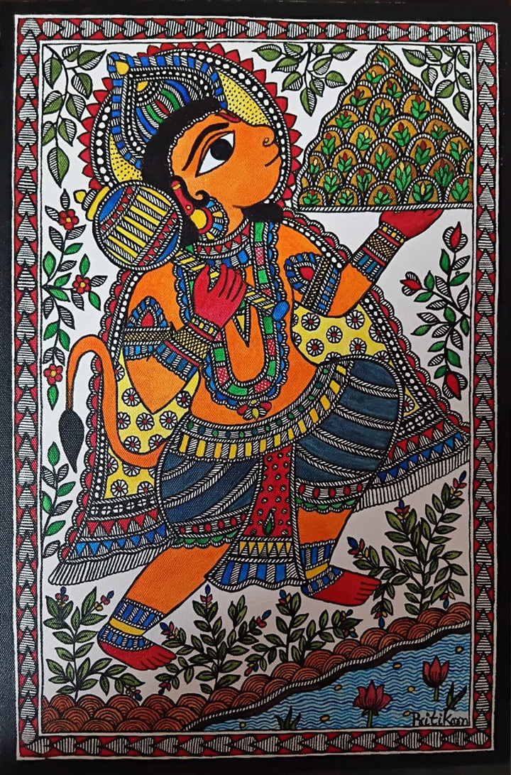 Hanuman carrying Dronagiri mountain in Madhubani by Priti Karn Thumbnail