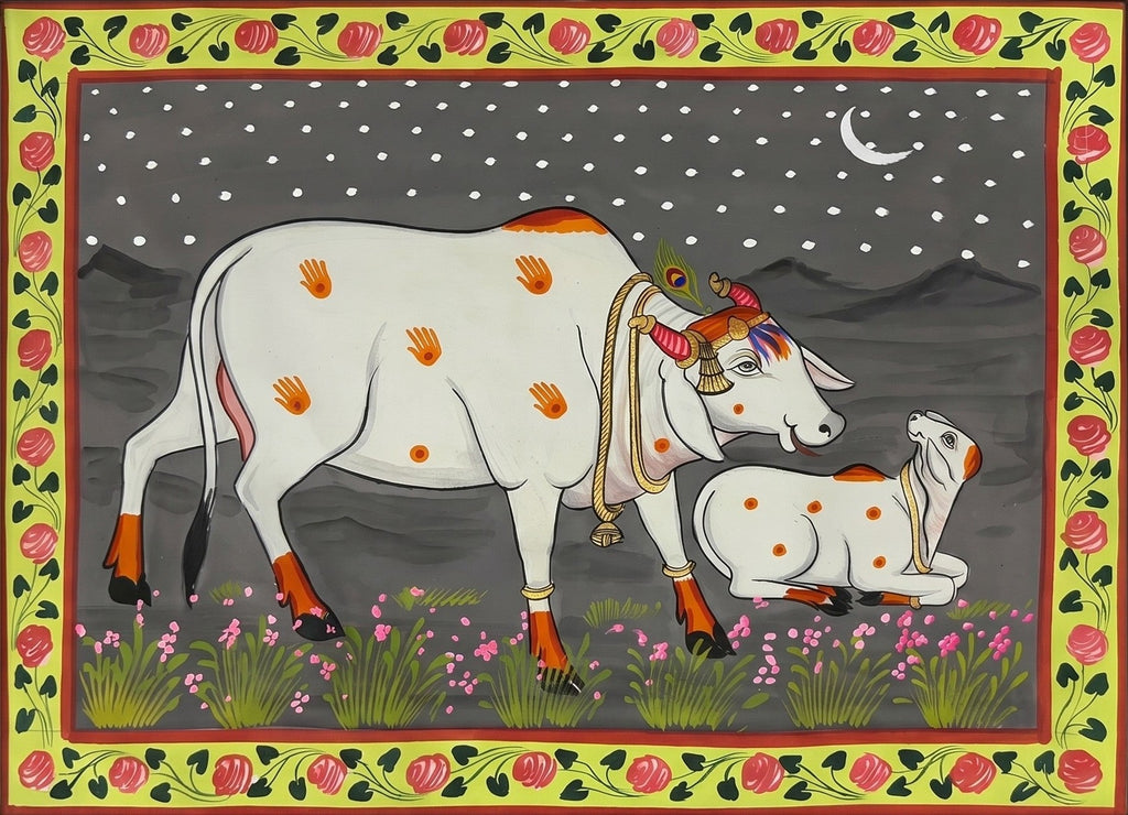 Holy Cow and Calf in Pichwai by Jayesh Sharma Thumbnail
