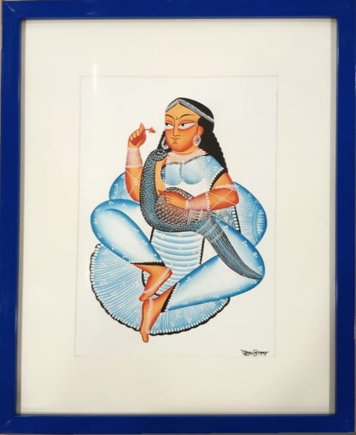 In Contemplation: Nayika (Heroine) and Peacock in Kalighat by Uttam Chitrakar Thumbnail