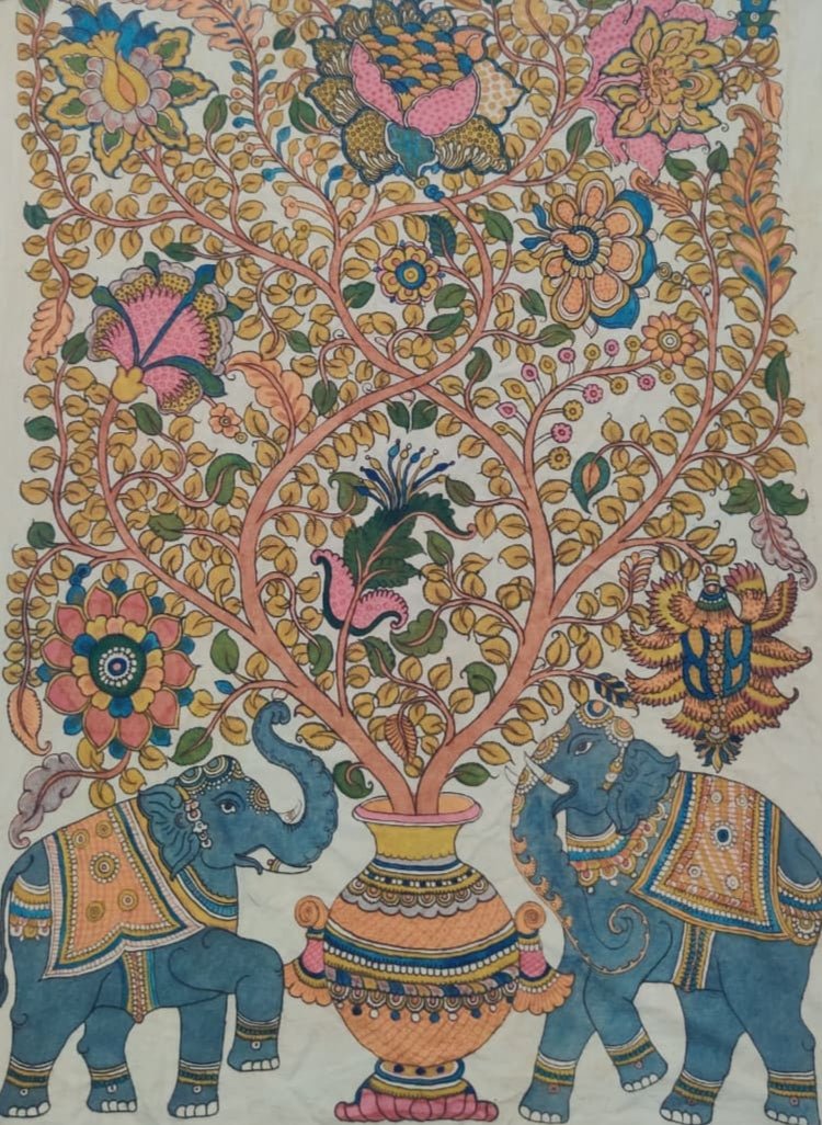 Kalpavriksha with Elephants in Kalamkari by Harinath N. Thumbnail